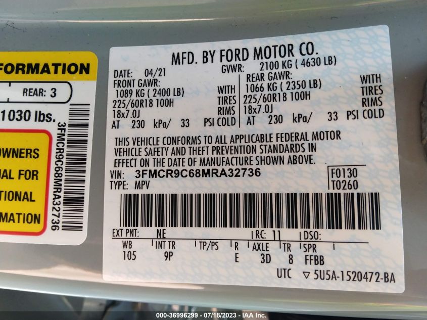 2021 FORD BRONCO SPORT OUTER BANKS - 3FMCR9C68MRA32736