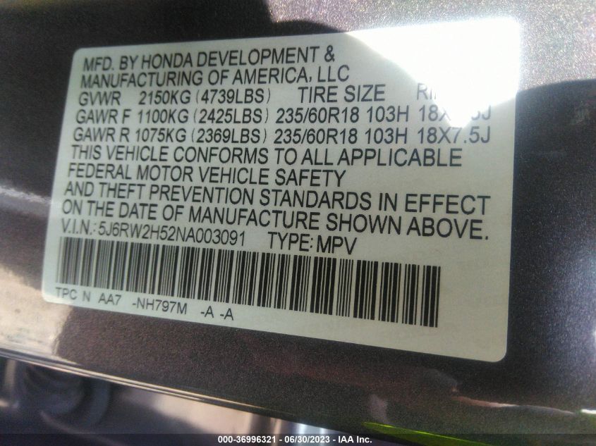 2022 HONDA CR-V EX - 5J6RW2H52NA003091