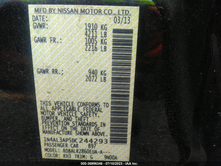 2013 NISSAN ALTIMA 2.5 S - 1N4AL3AP5DC244293