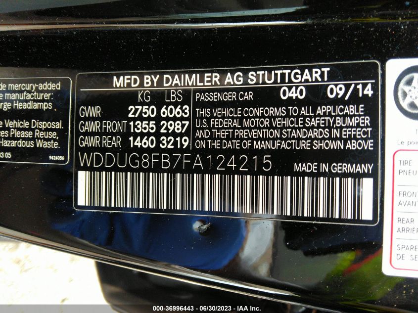 2015 MERCEDES-BENZ S-CLASS S 550 - WDDUG8FB7FA124215