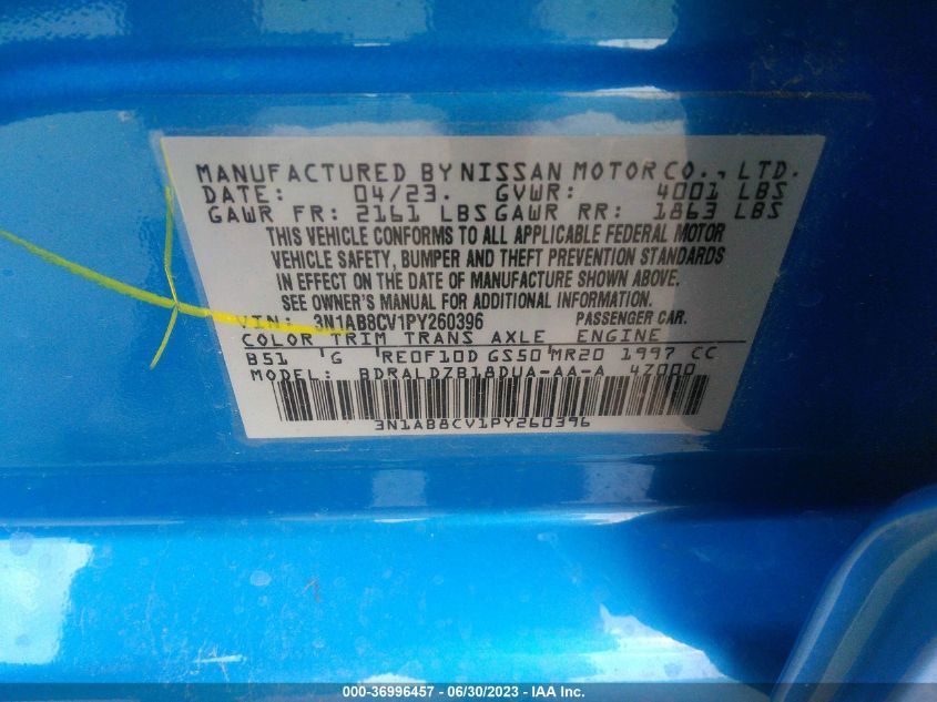 2023 NISSAN SENTRA SV - 3N1AB8CV1PY260396