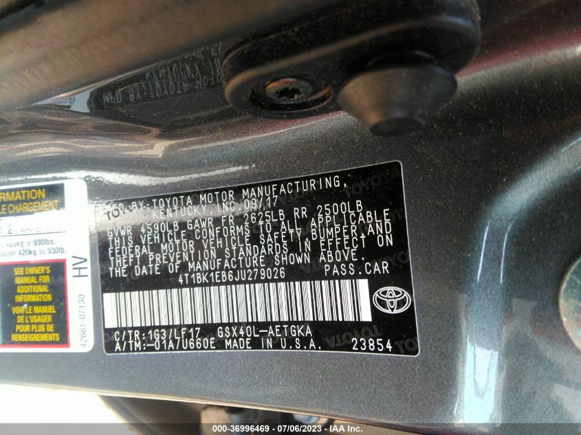 2018 TOYOTA AVALON XLE/XLE PLUS - 4T1BK1EB6JU279026