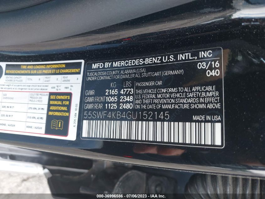 2016 MERCEDES-BENZ C-CLASS C 300 - 55SWF4KB4GU152145