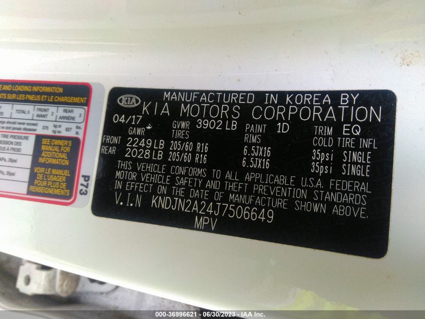 2018 KIA SOUL BASE - KNDJN2A24J7506649