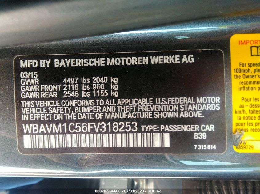 2015 BMW X1 SDRIVE28I - WBAVM1C56FV318253