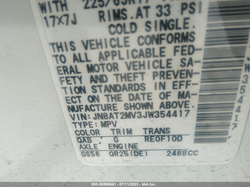 2018 NISSAN ROGUE S/SL/SV - JN8AT2MV3JW354417