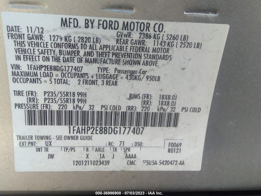 2013 FORD TAURUS SEL - 1FAHP2E88DG177407