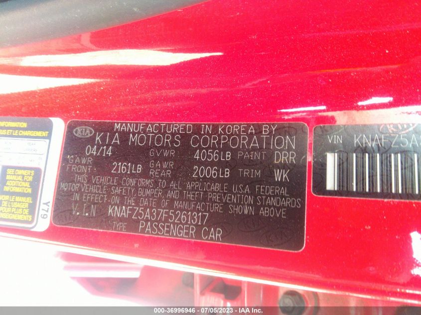 2015 KIA FORTE 5-DOOR SX - KNAFZ5A37F5261317