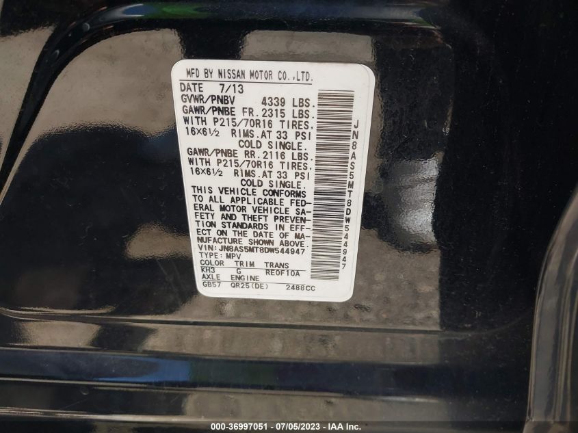 2013 NISSAN ROGUE S - JN8AS5MT8DW544947