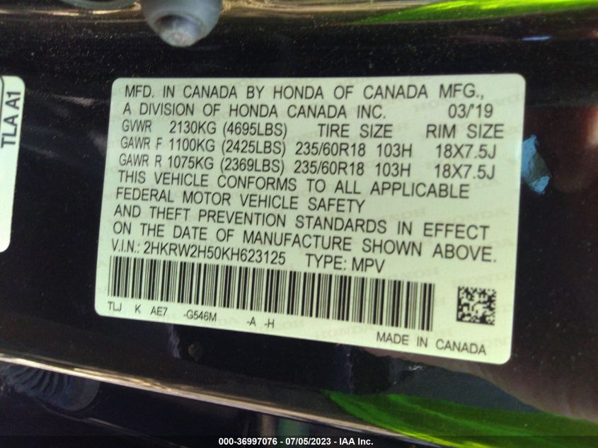 2019 HONDA CR-V EX - 2HKRW2H50KH623125