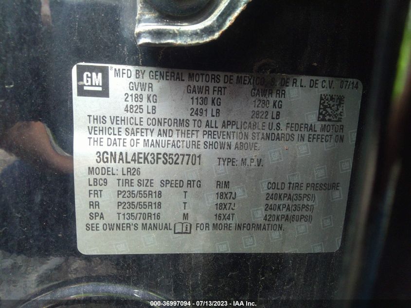 2015 CHEVROLET CAPTIVA SPORT FLEET LTZ - 3GNAL4EK3FS527701