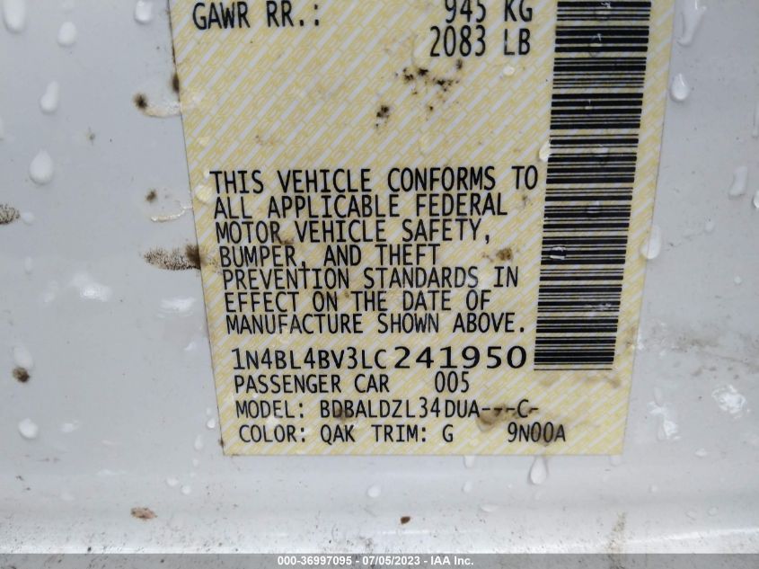 2020 NISSAN ALTIMA 2.5 S - 1N4BL4BV3LC241950
