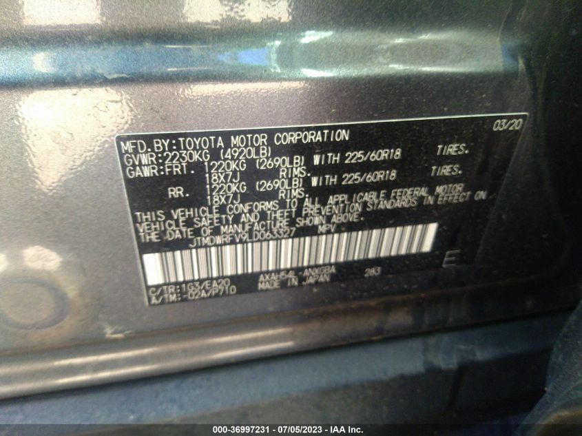2020 TOYOTA RAV4 HYBRID LIMITED - JTMDWRFV9LD063327