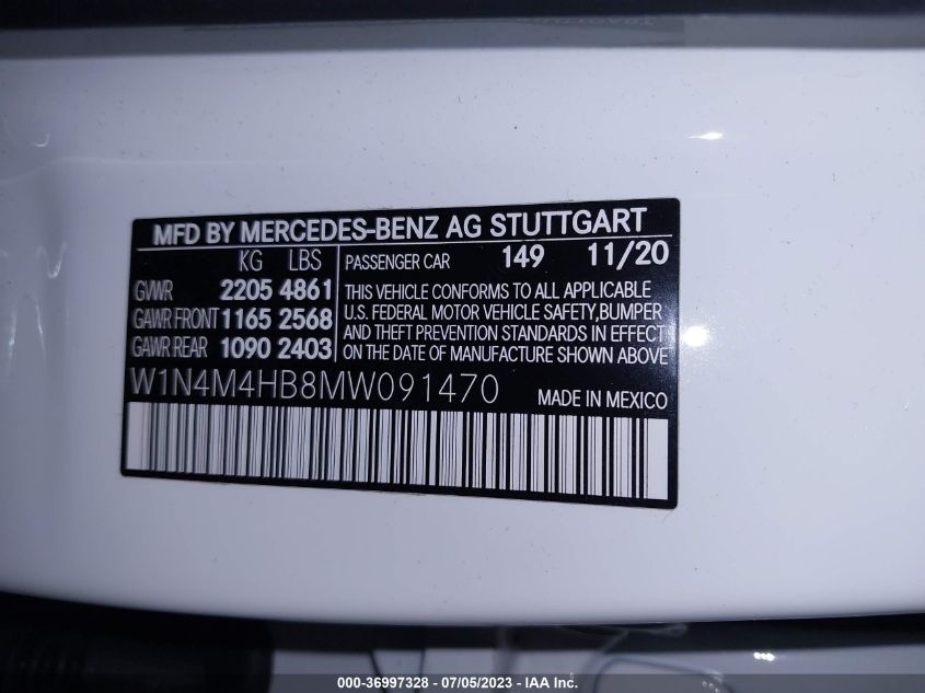2021 MERCEDES-BENZ GLB GLB 250 - W1N4M4HB8MW091470