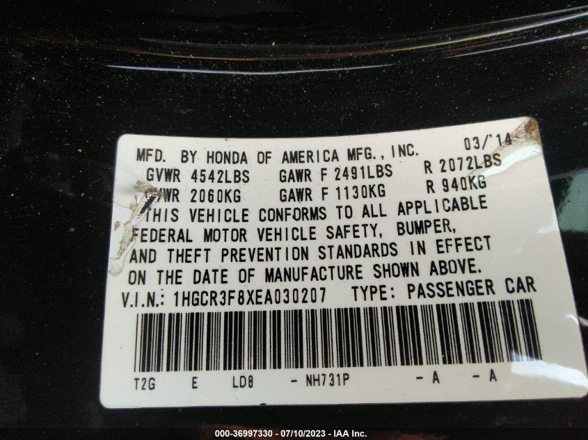 2014 HONDA ACCORD SEDAN EX-L - 1HGCR3F8XEA030207