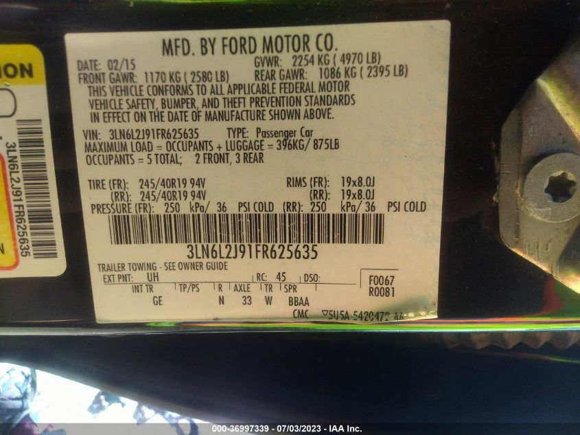 2015 LINCOLN MKZ - 3LN6L2J91FR625635