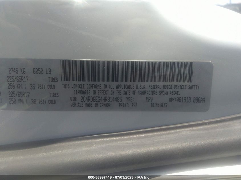 2017 DODGE GRAND CARAVAN GT - 2C4RDGEG4HR814485