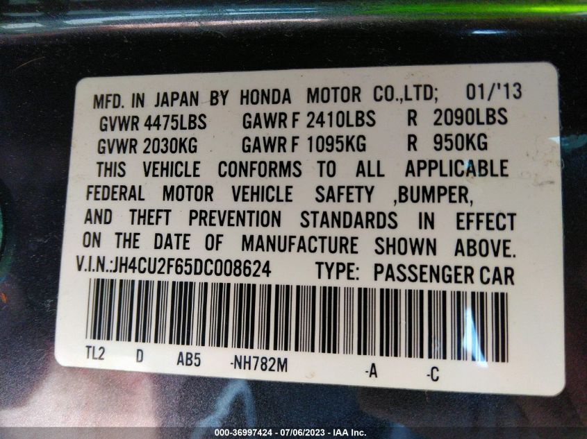 2013 ACURA TSX - JH4CU2F48DC005473