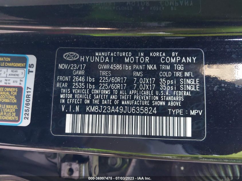 2018 HYUNDAI TUCSON SE - KM8J23A49JU635824