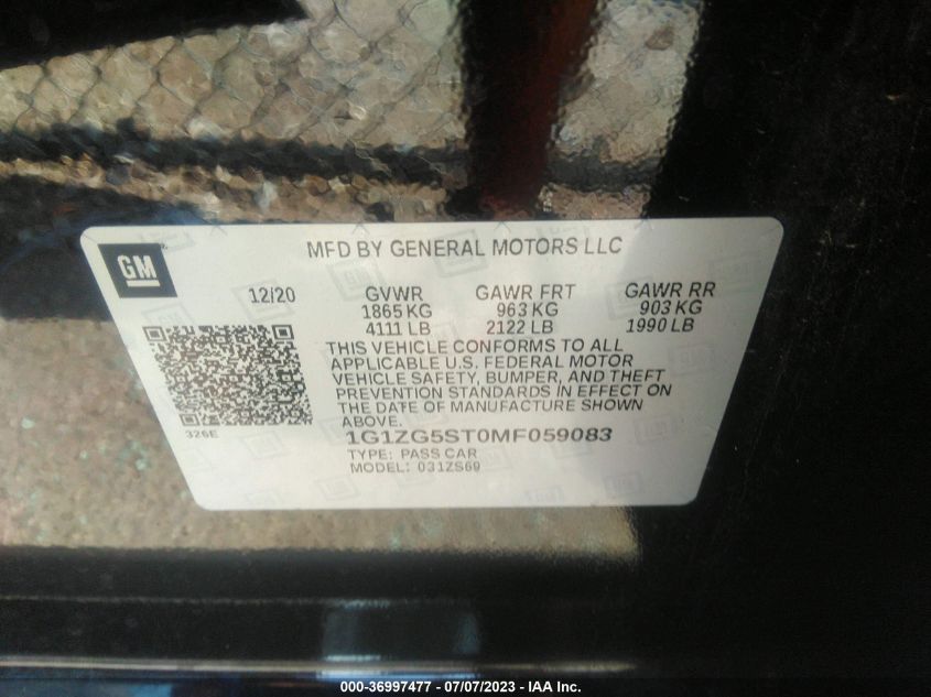 2021 CHEVROLET MALIBU RS - 1G1ZG5ST0MF059083