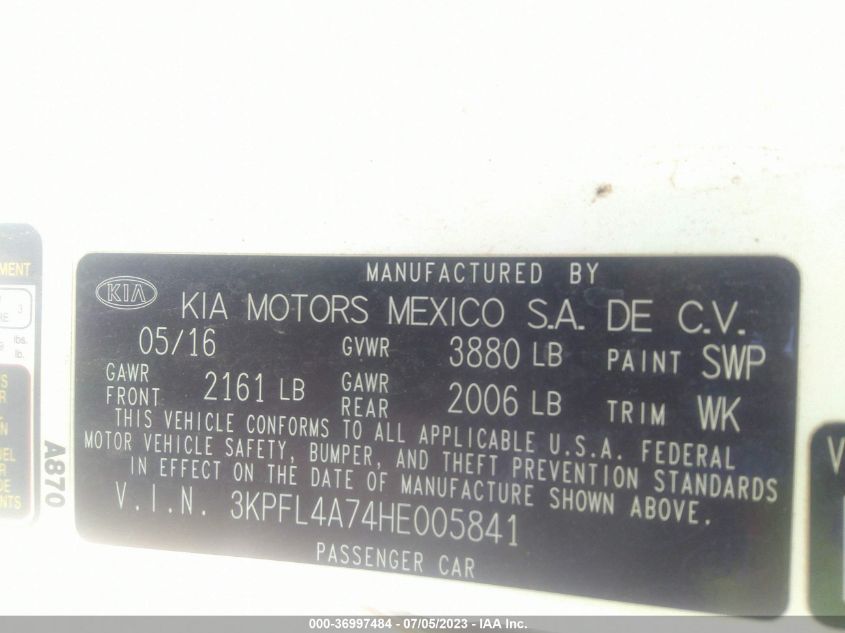 2017 KIA FORTE LX - 3KPFL4A74HE005841