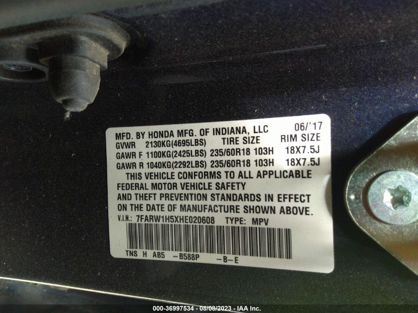 2017 HONDA CR-V EX - 7FARW1H5XHE020608
