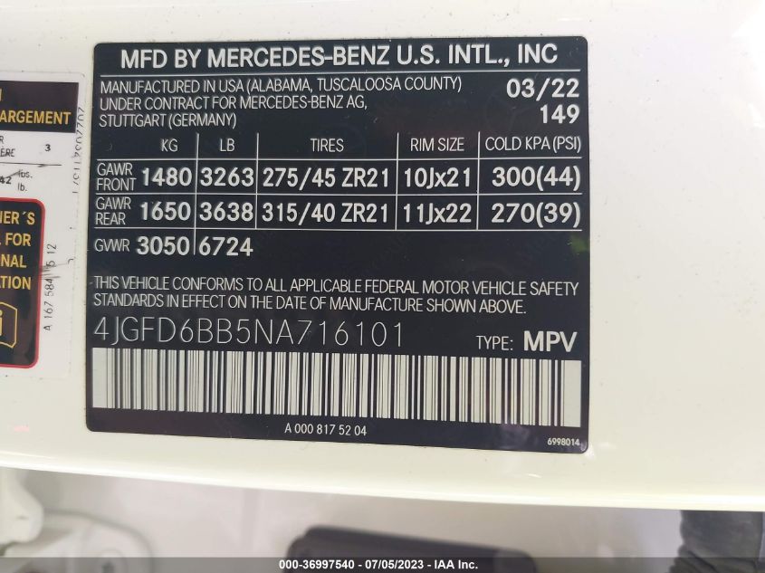 2022 MERCEDES-BENZ GLE AMG GLE 53 - 4JGFD6BB5NA716101