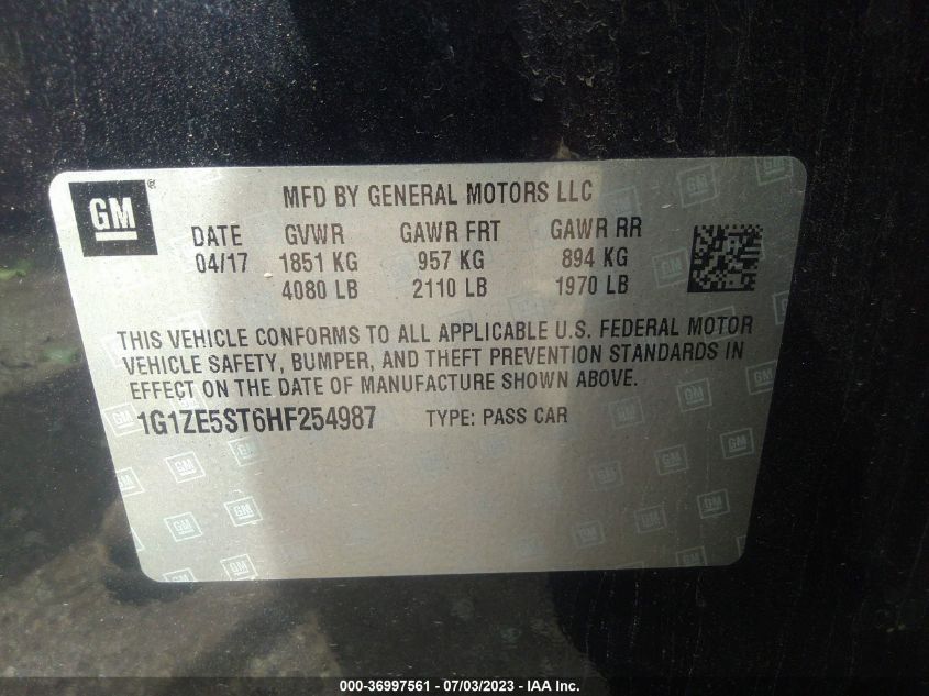 2017 CHEVROLET MALIBU LT - 1G1ZE5ST6HF254987