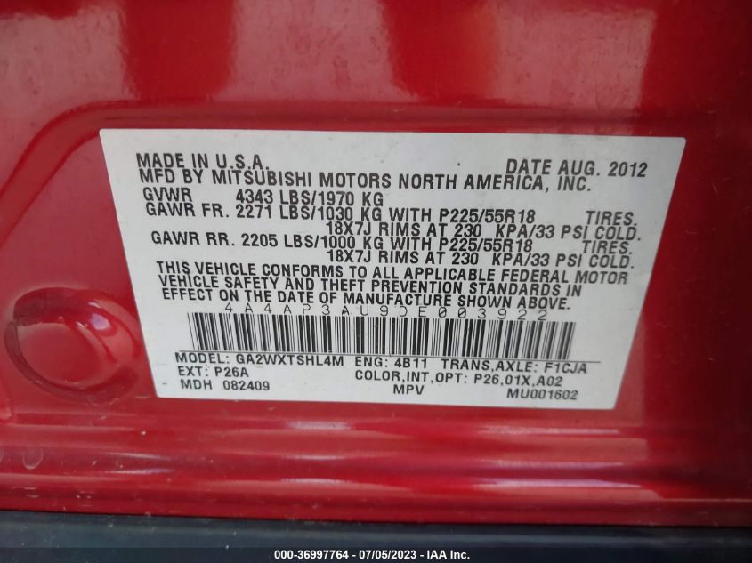 2013 MITSUBISHI OUTLANDER SPORT ES - 4A4AP3AU9DE003922