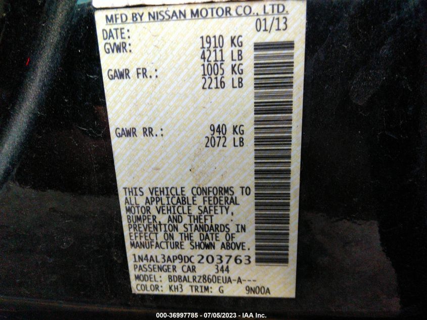 2013 NISSAN ALTIMA 2.5 S - 1N4AL3AP9DC203763