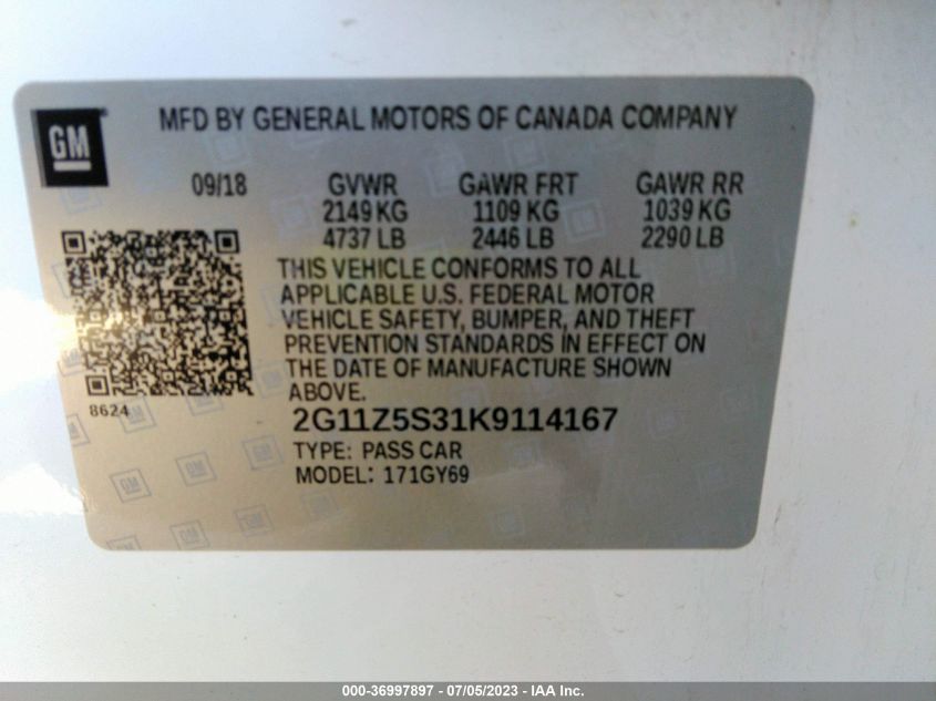 2019 CHEVROLET IMPALA LT - 2G11Z5S31K9114167