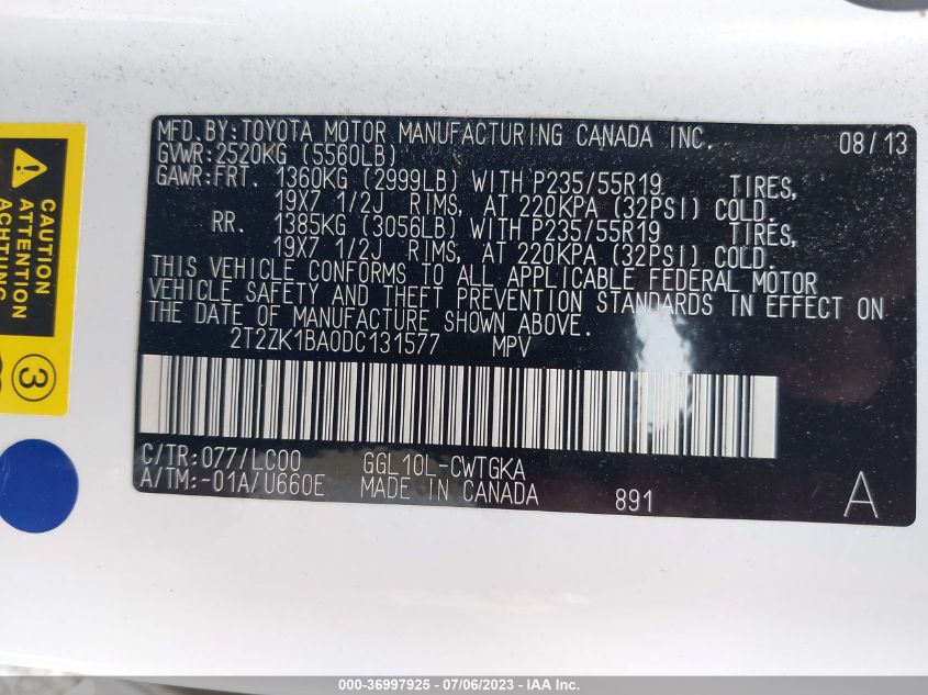 2013 LEXUS RX 350 - 2T2ZK1BA0DC131577
