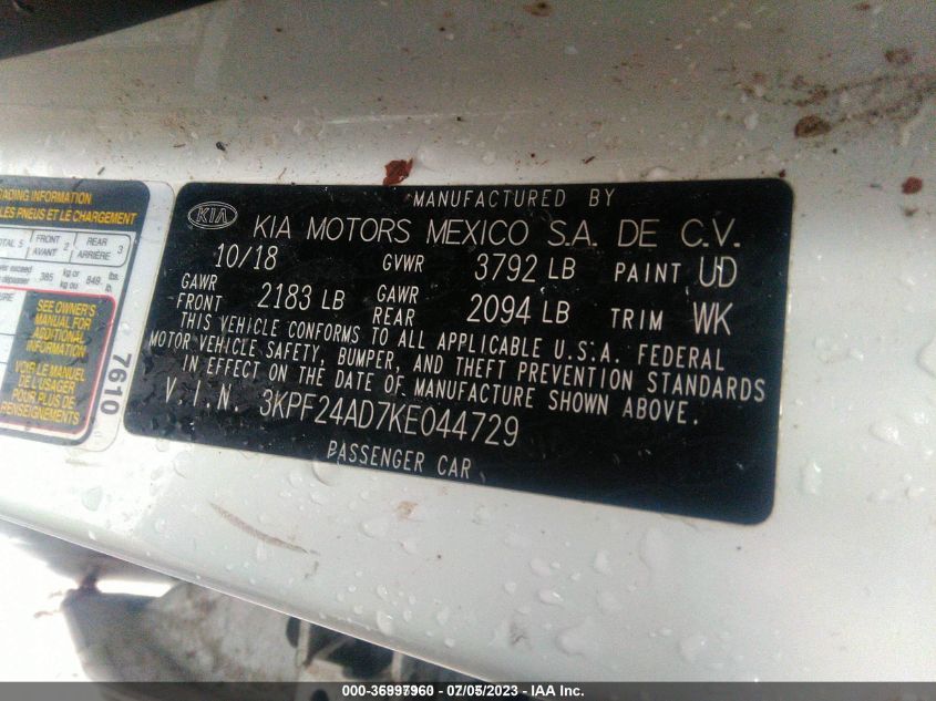 2019 KIA FORTE LXS - 3KPF24AD7KE044729