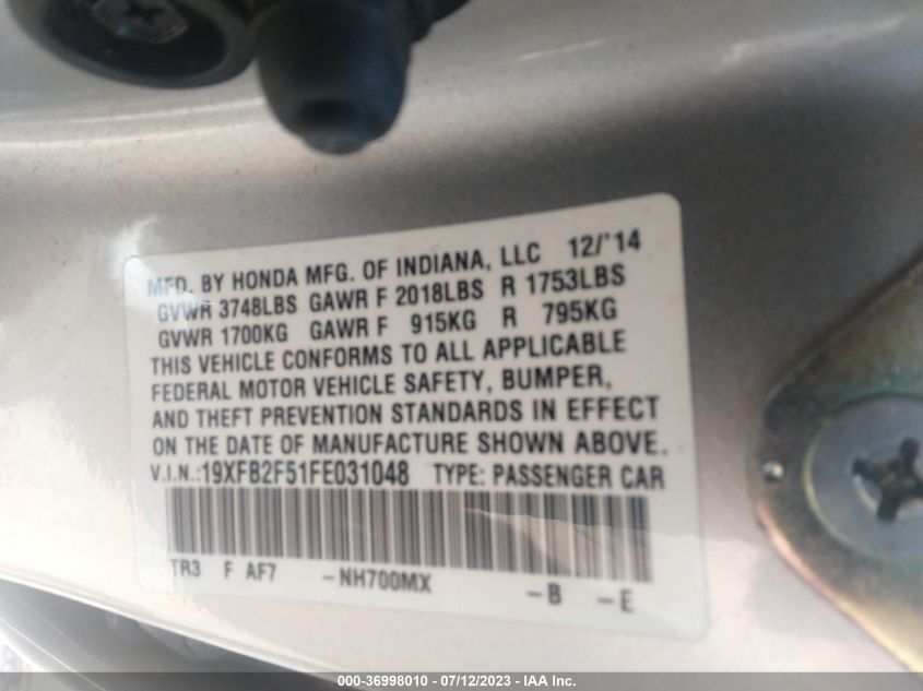 2015 HONDA CIVIC SEDAN LX - 19XFB2F51FE031048