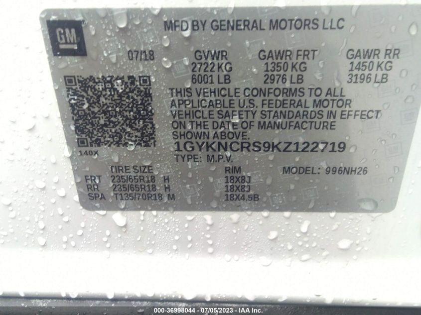 2019 CADILLAC XT5 LUXURY FWD - 1GYKNCRS9KZ122719