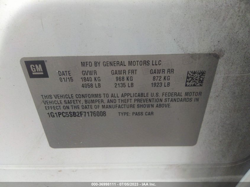 2015 CHEVROLET CRUZE LT - 1G1PC5SB2F7176008