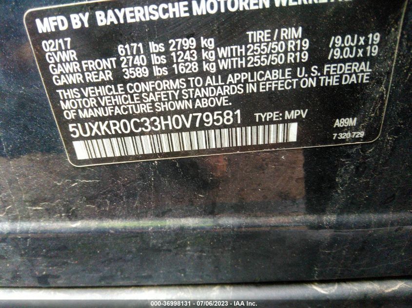 2017 BMW X5 XDRIVE35I - 5UXKR0C33H0V79581
