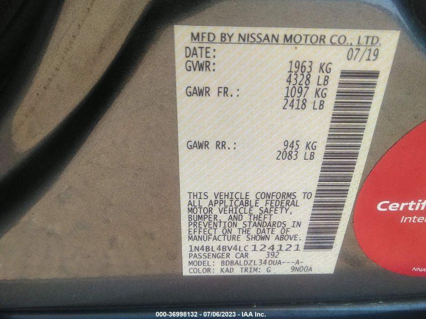 2020 NISSAN ALTIMA 2.5 S - 1N4BL4BV4LC124121