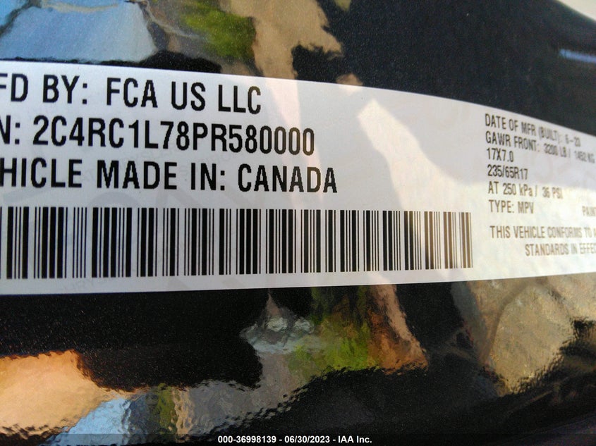 VIN 2C4RC1L78PR580000 2023 CHRYSLER PACIFICA HYBRID TOURING L