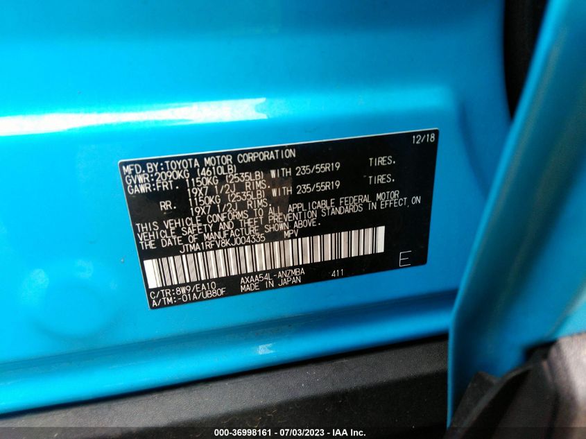 2019 TOYOTA RAV4 XLE PREMIUM - JTMA1RFV8KJ004335