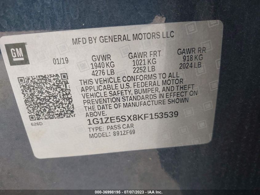 2019 CHEVROLET MALIBU PREMIER - 1G1ZE5SX8KF153539