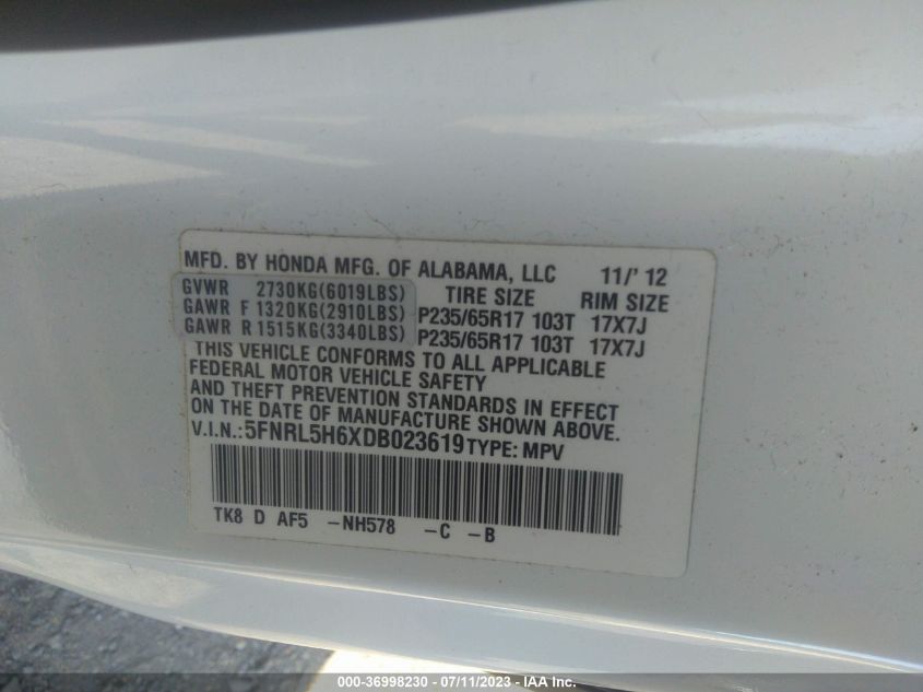2013 HONDA ODYSSEY EX-L - 5FNRL5H6XDB023619