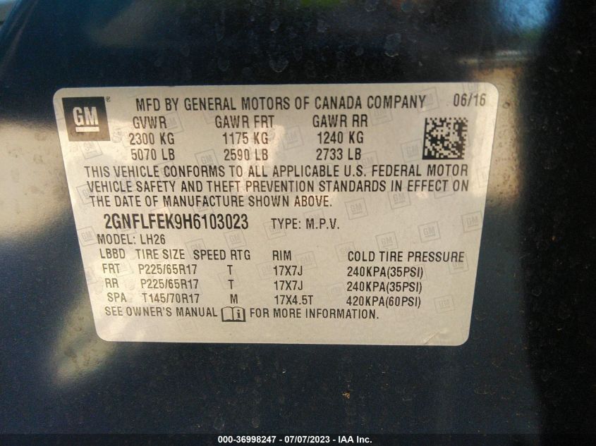 2017 CHEVROLET EQUINOX LT - 2GNFLFEK9H6103023