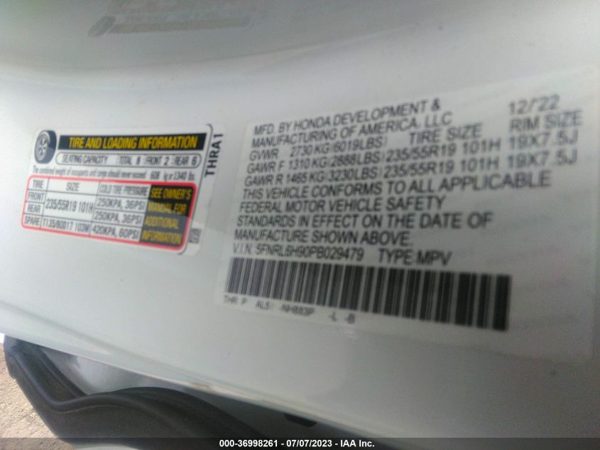 2023 HONDA ODYSSEY ELITE - 5FNRL6H90PB029479