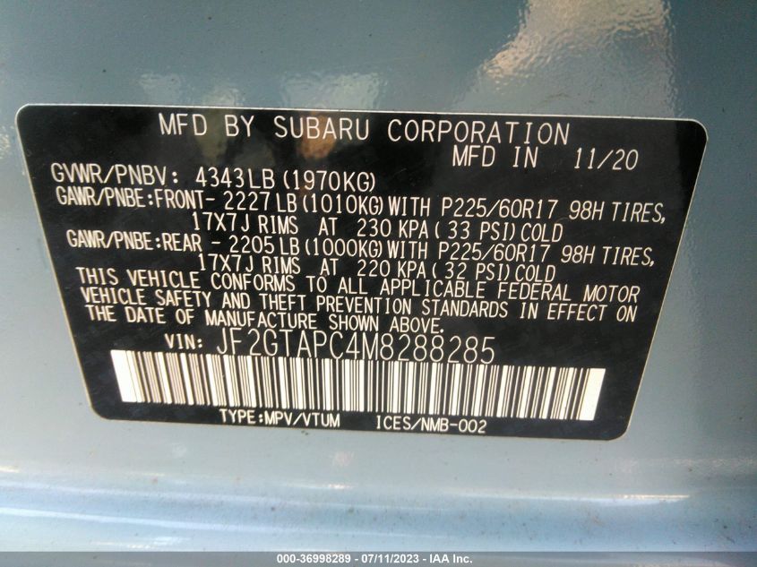 2021 SUBARU CROSSTREK PREMIUM - JF2GTAPC4M8288285