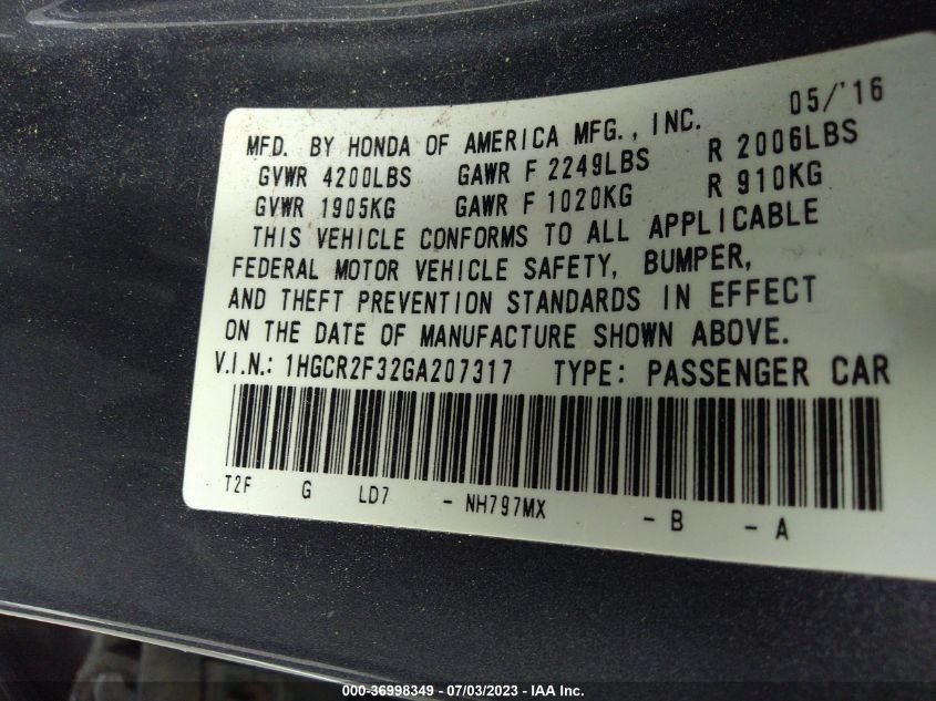 2016 HONDA ACCORD SEDAN LX - 1HGCR2F32GA207317