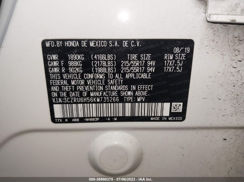 2019 HONDA HR-V EX - 3CZRU6H56KM735266