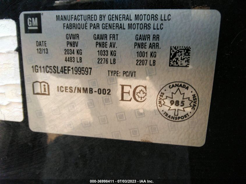 2014 CHEVROLET MALIBU LT - 1G11C5SL4EF199597