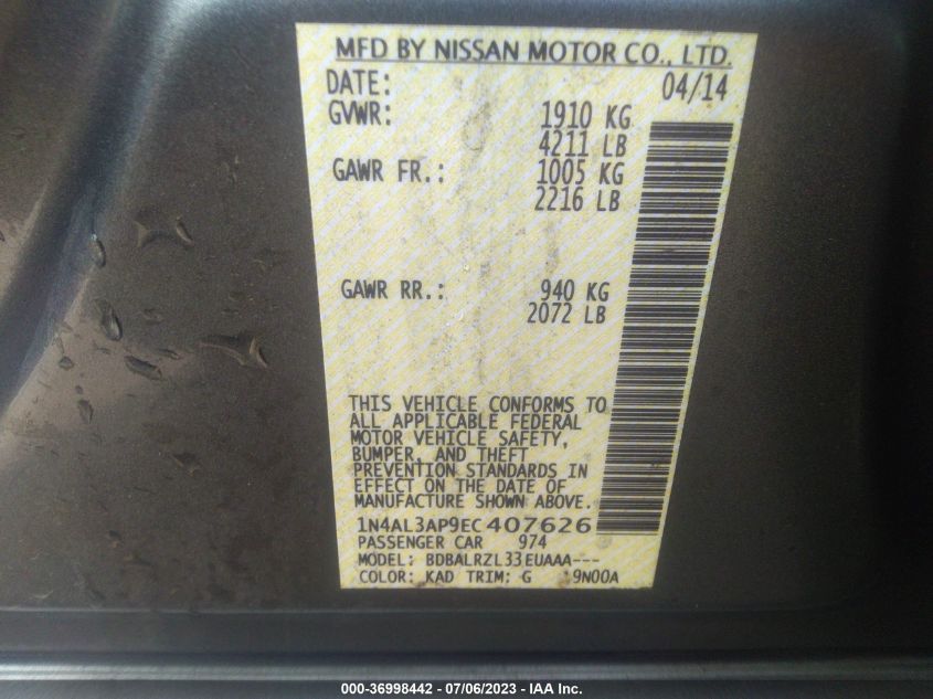 2014 NISSAN ALTIMA 2.5 - 1N4AL3AP9EC407626