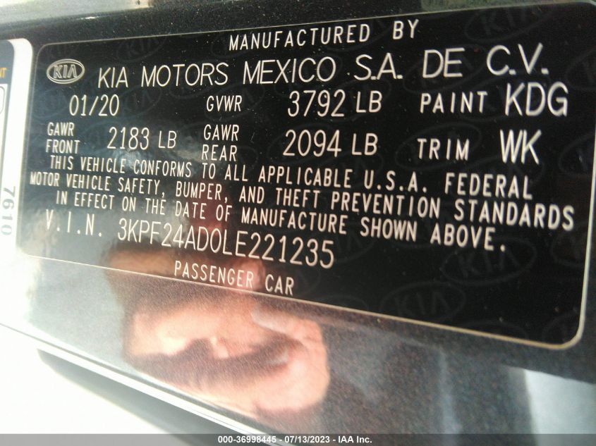 2020 KIA FORTE LXS - 3KPF24AD0LE221235